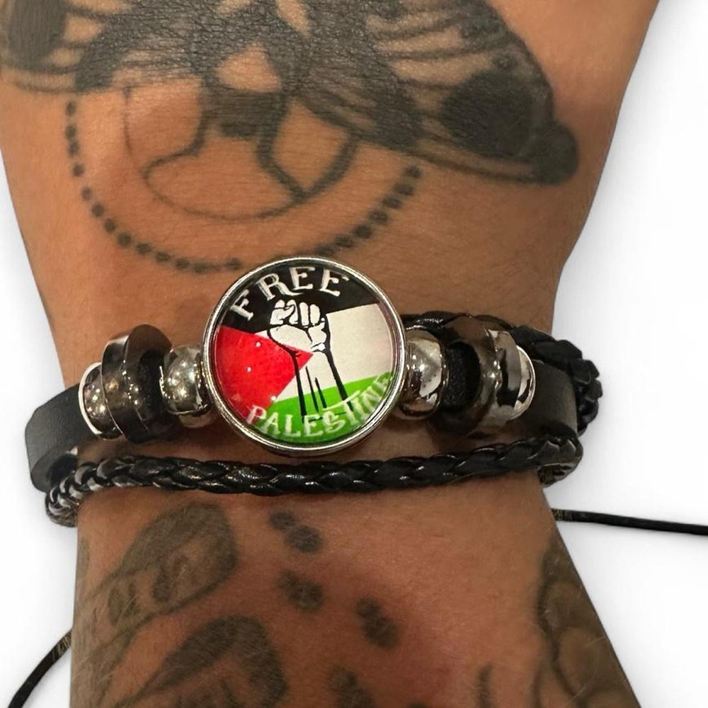 Black Braided Bracelet with adjustable cords with Free Palestine Design